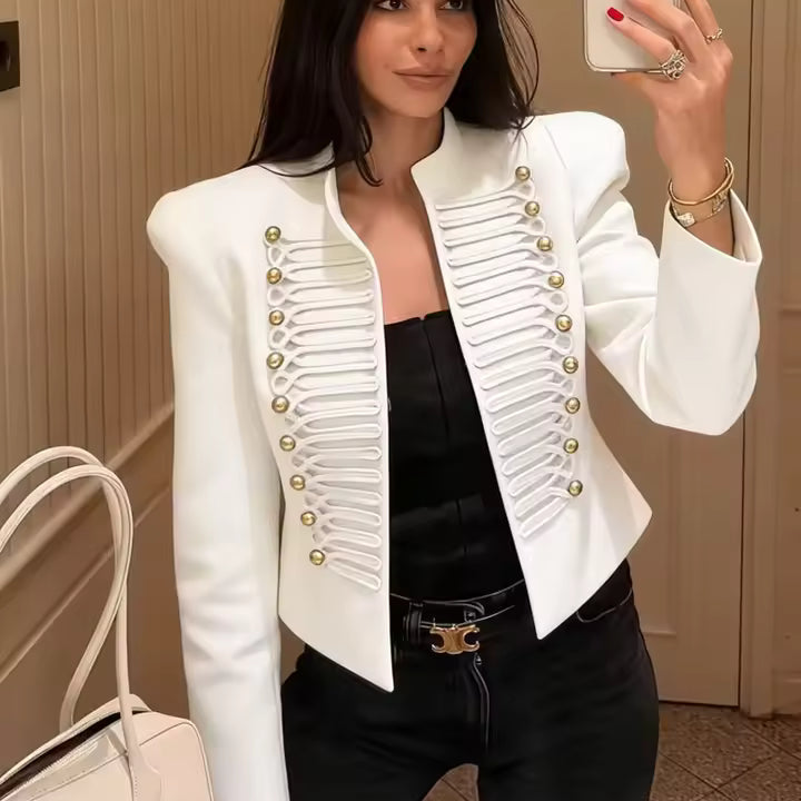 Ava Military Leather Bomber Jacket