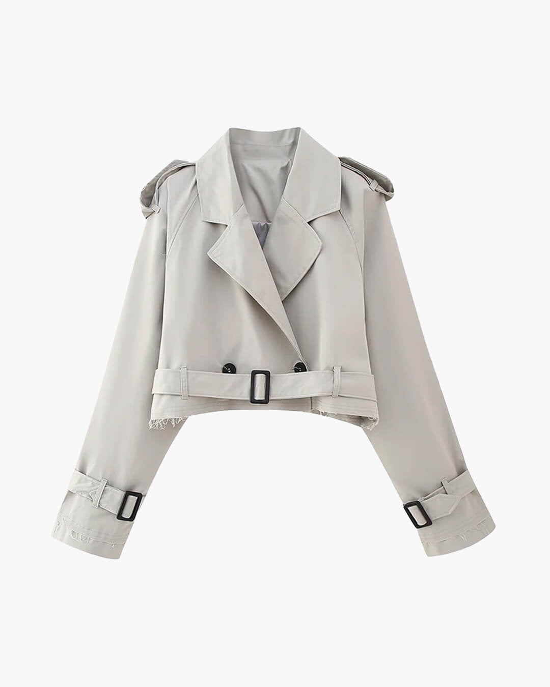 SOKYND Althea Cropped Trench Coat with Belt in Gray