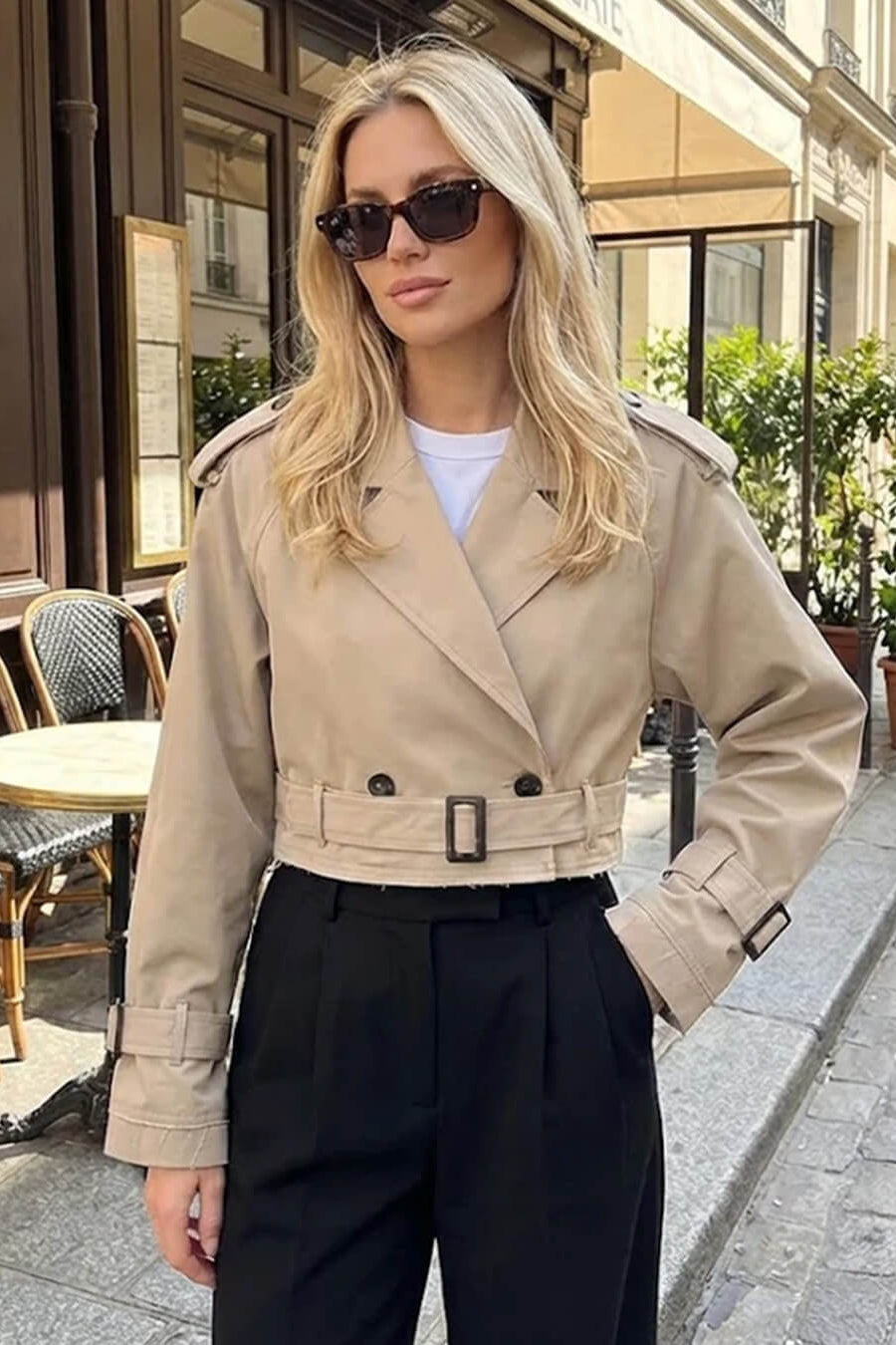 SOKYND Althea Cropped Trench Coat with Belt Coats & Jackets1005009920991316-;Ls1774570740404619003KhakiXS