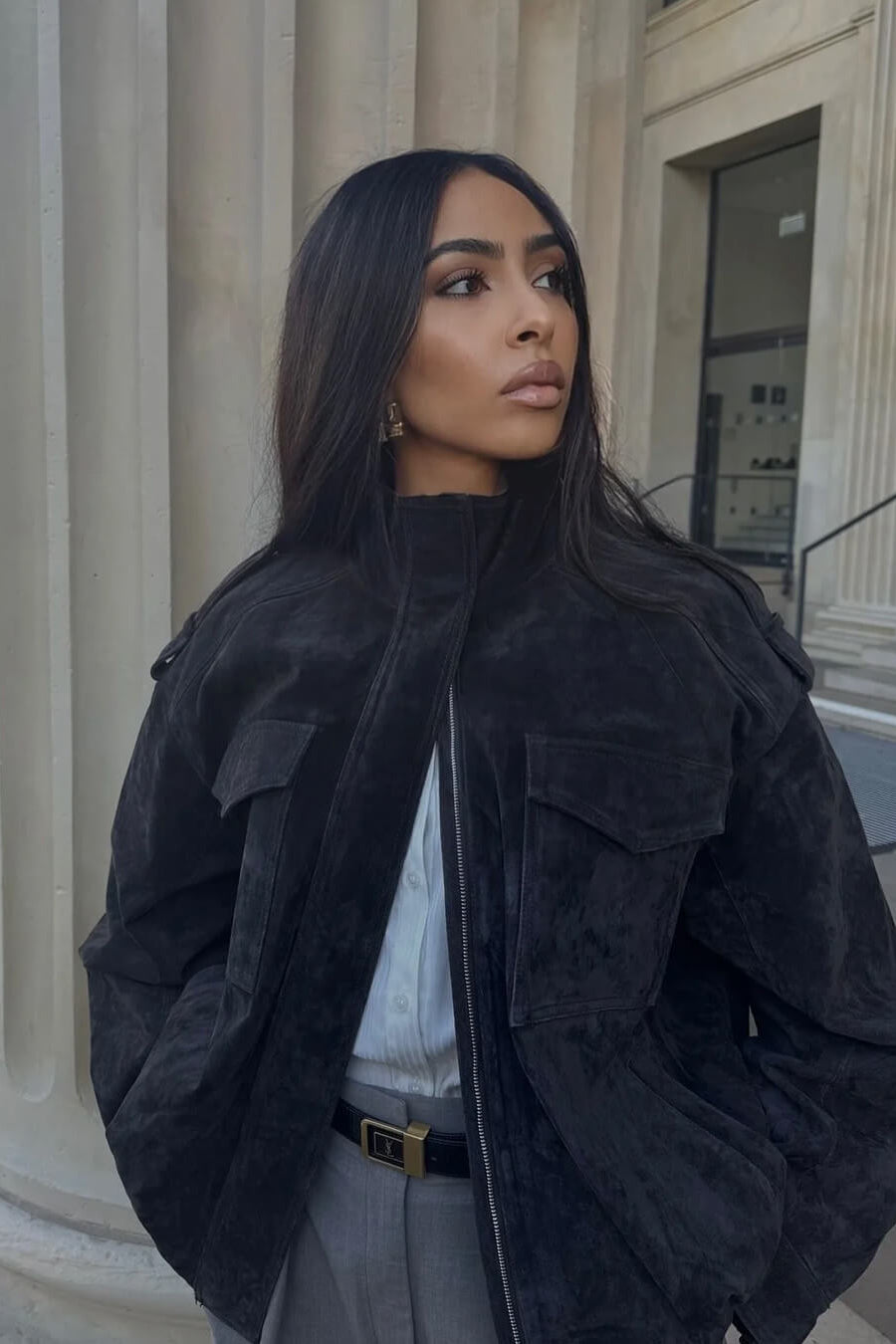 SOKYND Alyssa Suede Bomber Jacket Coats & JacketsMU1772777205908310750Navy BlueXS