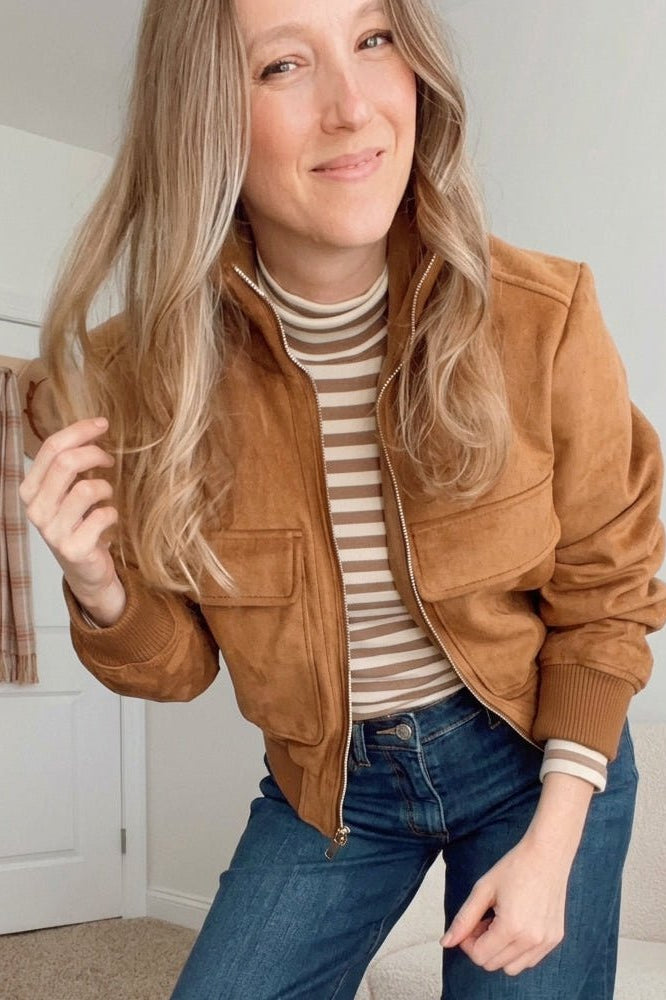 SOKYND Amanda Cropped Bomber Jacket JacketSOKYND-446487-TAN-XS-83479Light BrownXS