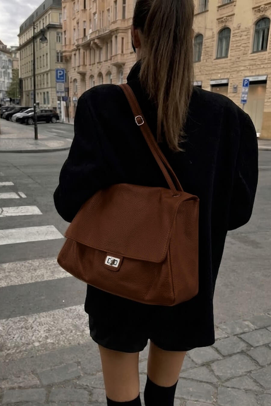 SOKYND Amelie Maxi Flap Leather Shoulder Bag BagSOKYND-400727-BRO-32-43895Brown32x9x22 cm