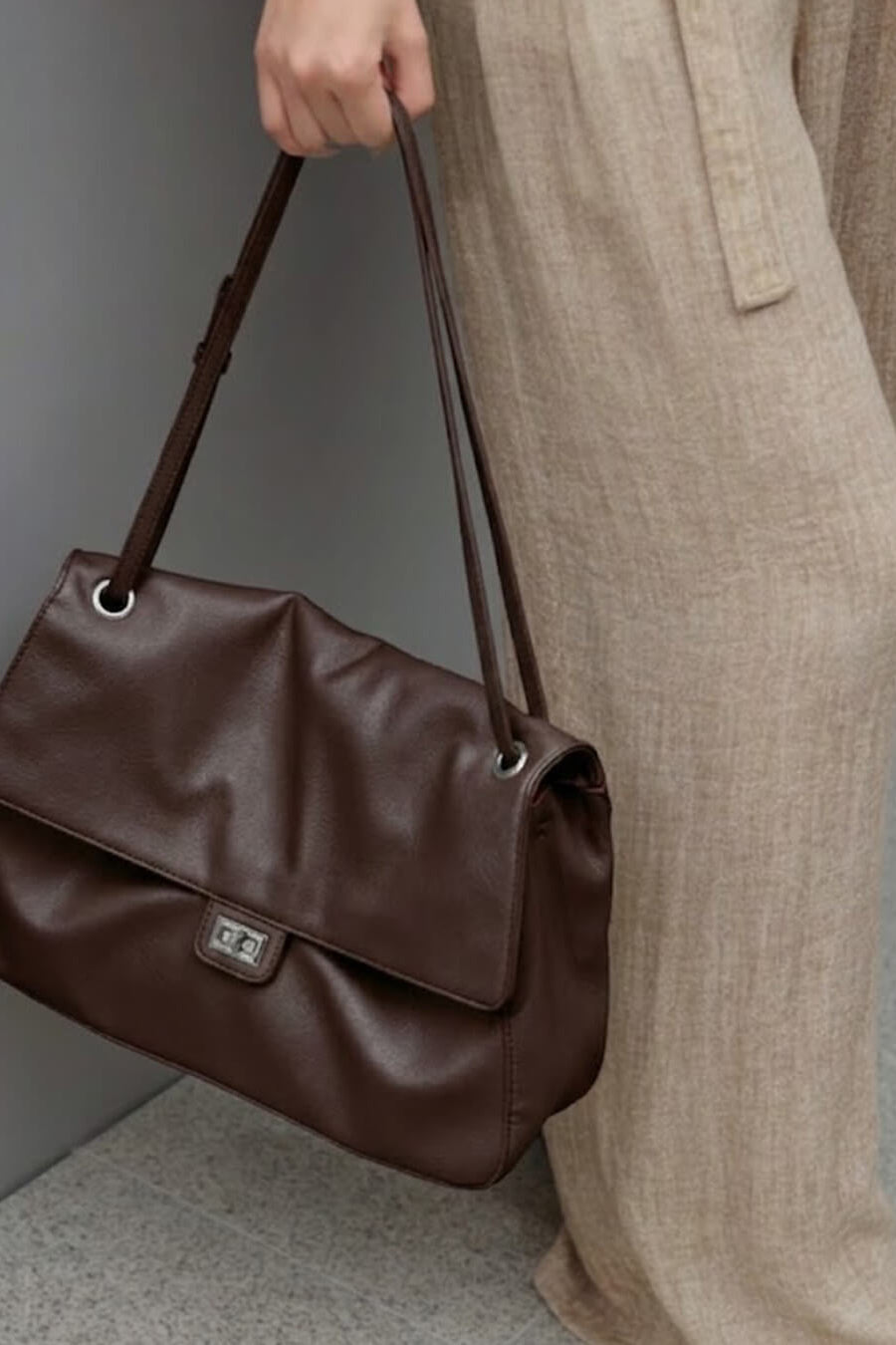 SOKYND Amelie Maxi Flap Leather Shoulder Bag BagSOKYND-400727-BRO-32-43895Brown32x9x22 cm