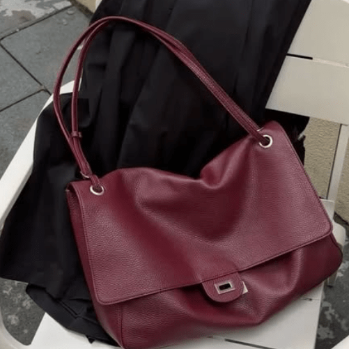 SOKYND Amelie Maxi Flap Leather Shoulder Bag BagBurgundy32x9x22 cm