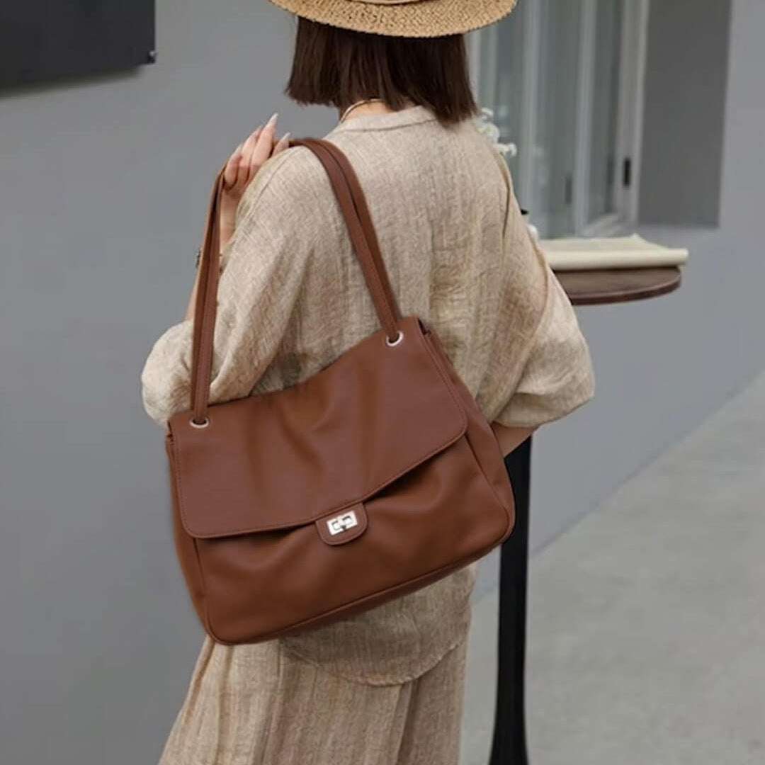 SOKYND Amelie Maxi Flap Leather Shoulder Bag BagSOKYND-400727-TAN-32-11127Light Brown32x9x22 cm