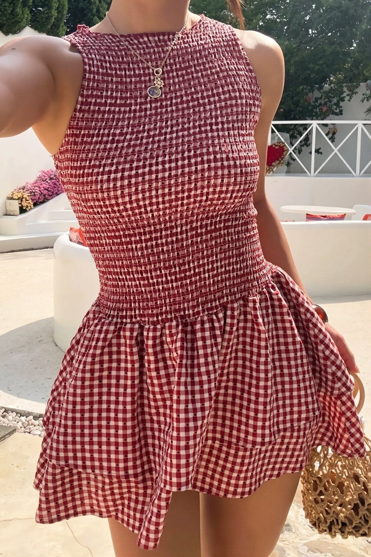 SOKYND Amelie Plaid Smocked Mini Dress DressSOKYND-260375-RED-M-19895RedM