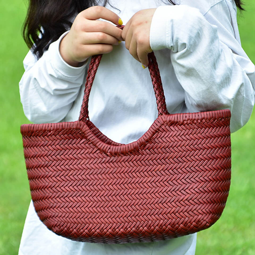 SOKYND Aneta Woven Leather Tote Bag BagsBurgundyS