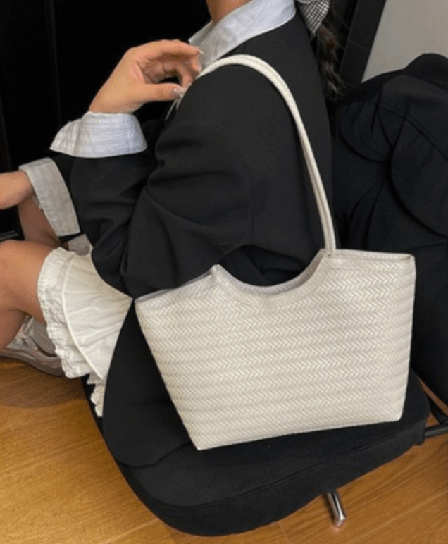 SOKYND Anna Woven Faux Leather Bag in White