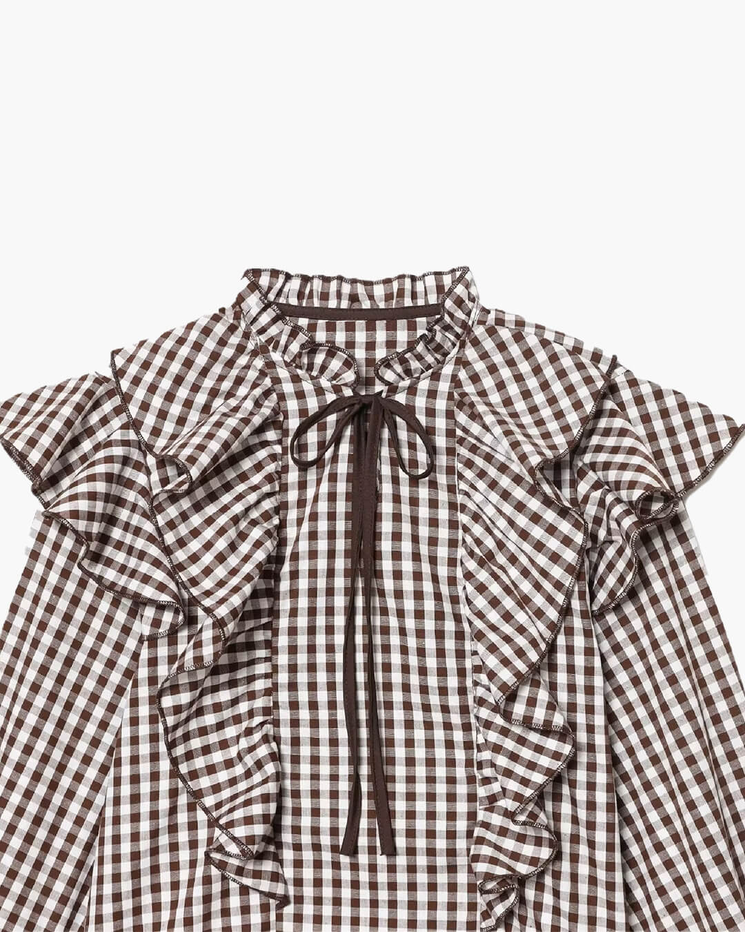 SOKYND Ava Gingham Ruffle Blouse BlouseSOKYND-713943-BRO-M-54039BrownM