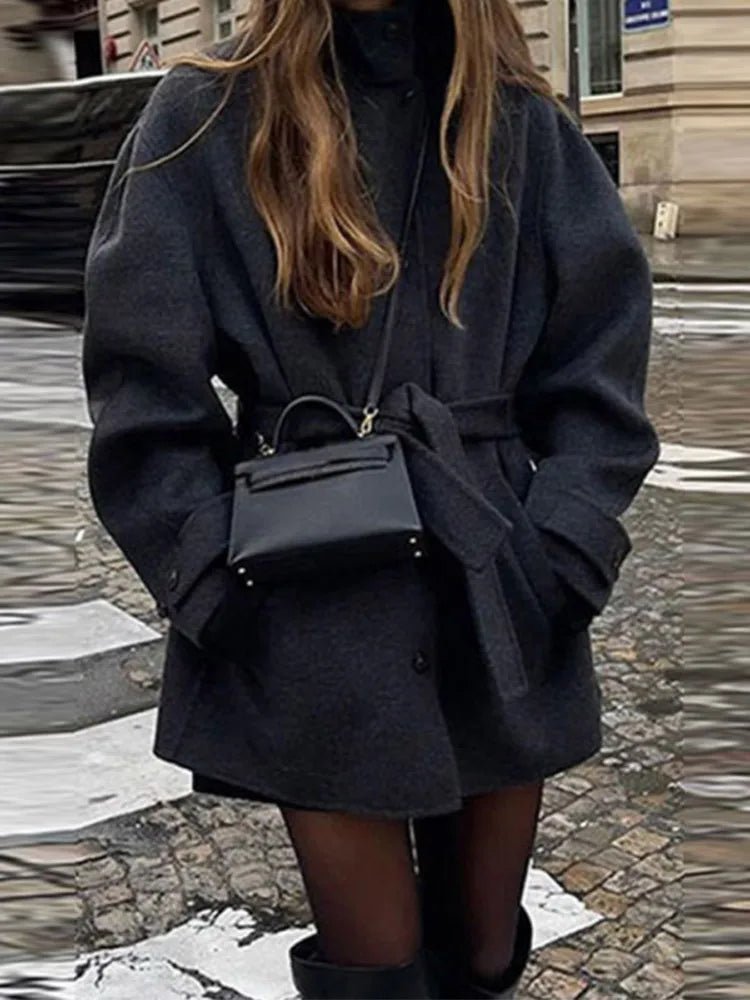 SOKYND Billie Stand Collar Short Coat in Black