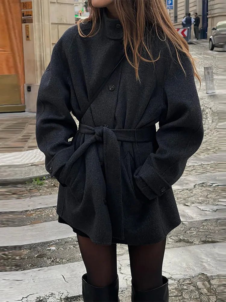 SOKYND Billie Stand Collar Short Coat in Black