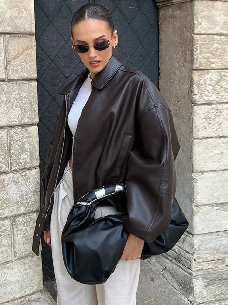 SOKYND Carlotta Vegan Leather Jacket in Brown