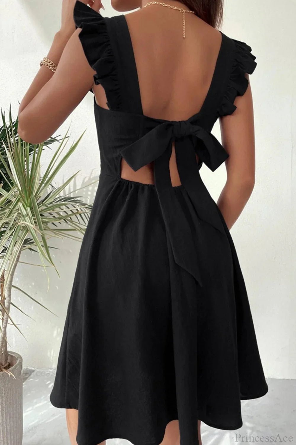 SOKYND Carmen Ruffle Tie-Back Mini Dress DressSOKYND-149015-BLA-S-79863BlackS