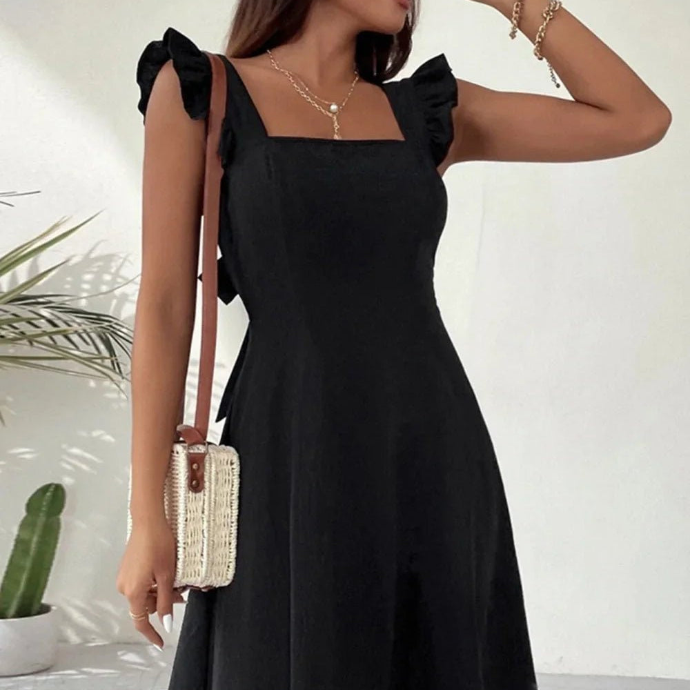 SOKYND Carmen Ruffle Tie-Back Mini Dress DressSOKYND-149015-BLA-XS-47095BlackXS