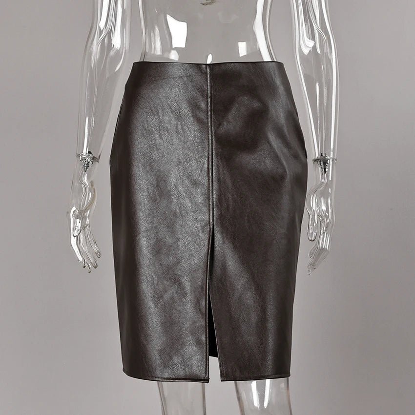 SOKYND Clara Split Knee Vegan Leather Skirt SkirtSOKYND-644887-BRO-S-77719BrownS