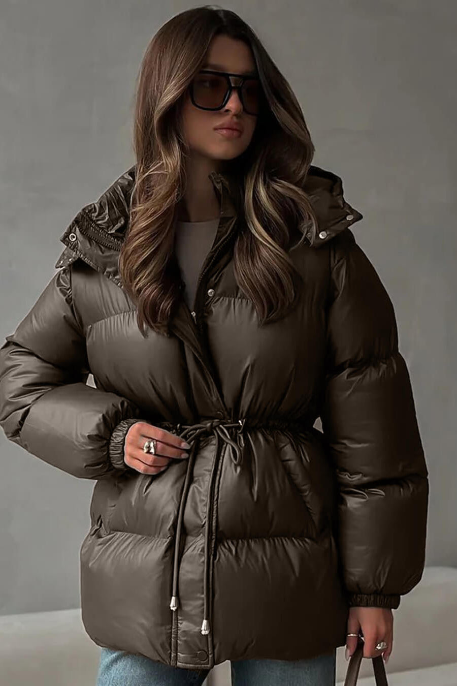 SOKYND Dorothy Drawstring Hooded Puffer Coat Coats & JacketsXF1767356248751546890BrownS