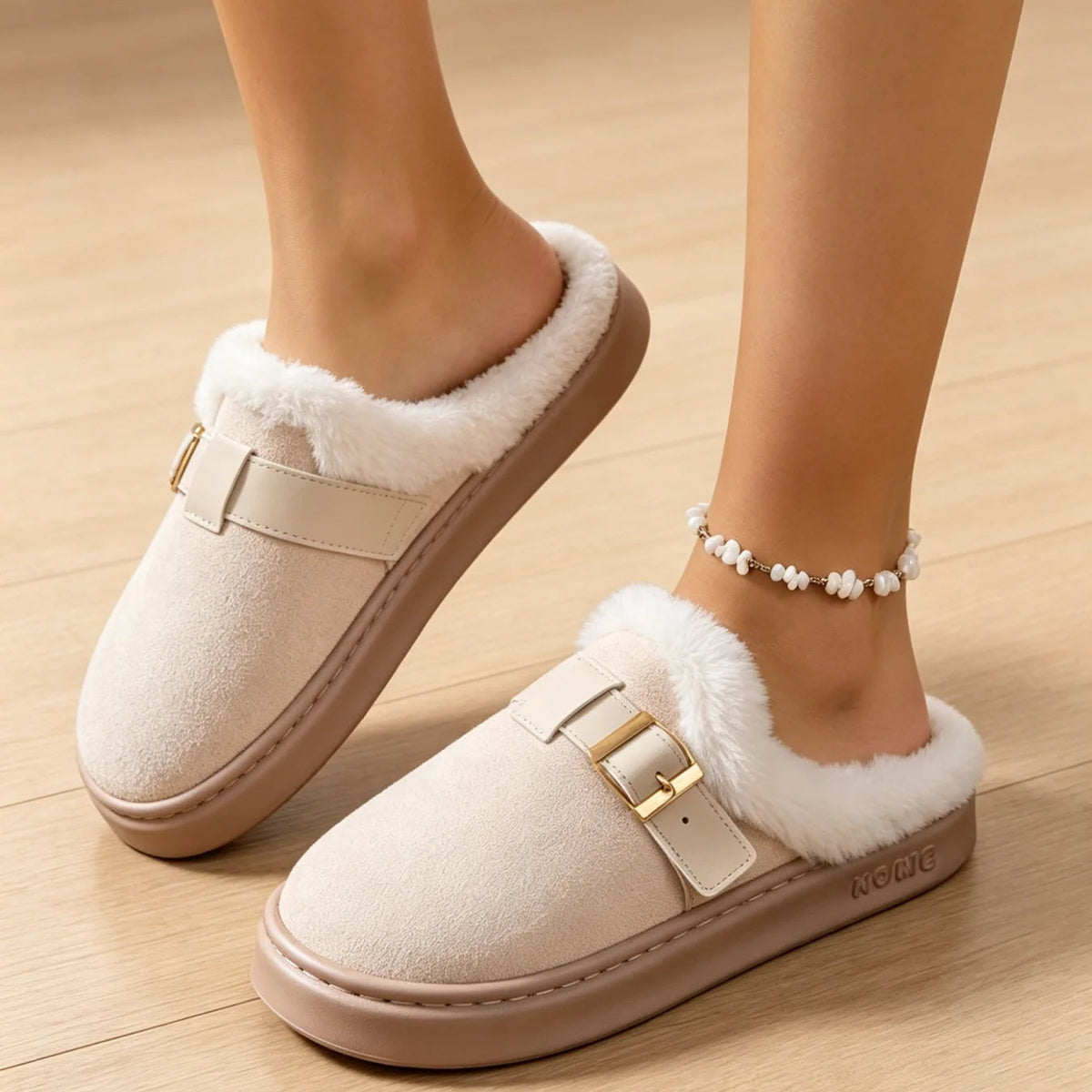 SOKYND Ella Faux Fur Lined Suede Slippers ShoesSOKYND-386711-BEI-3637-22103Beige36-37