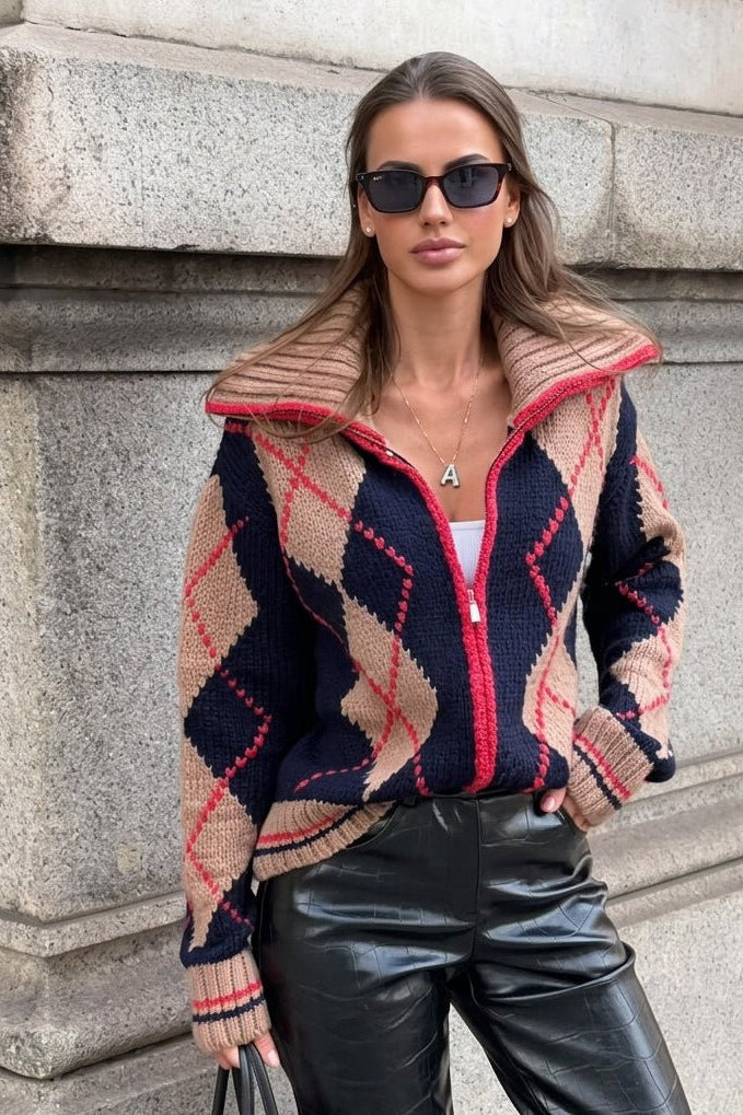 SOKYND Emily Argyle Ribbed Knit Zip-Up Cardigan CardiganSOKYND-675927-M-OS-27415M