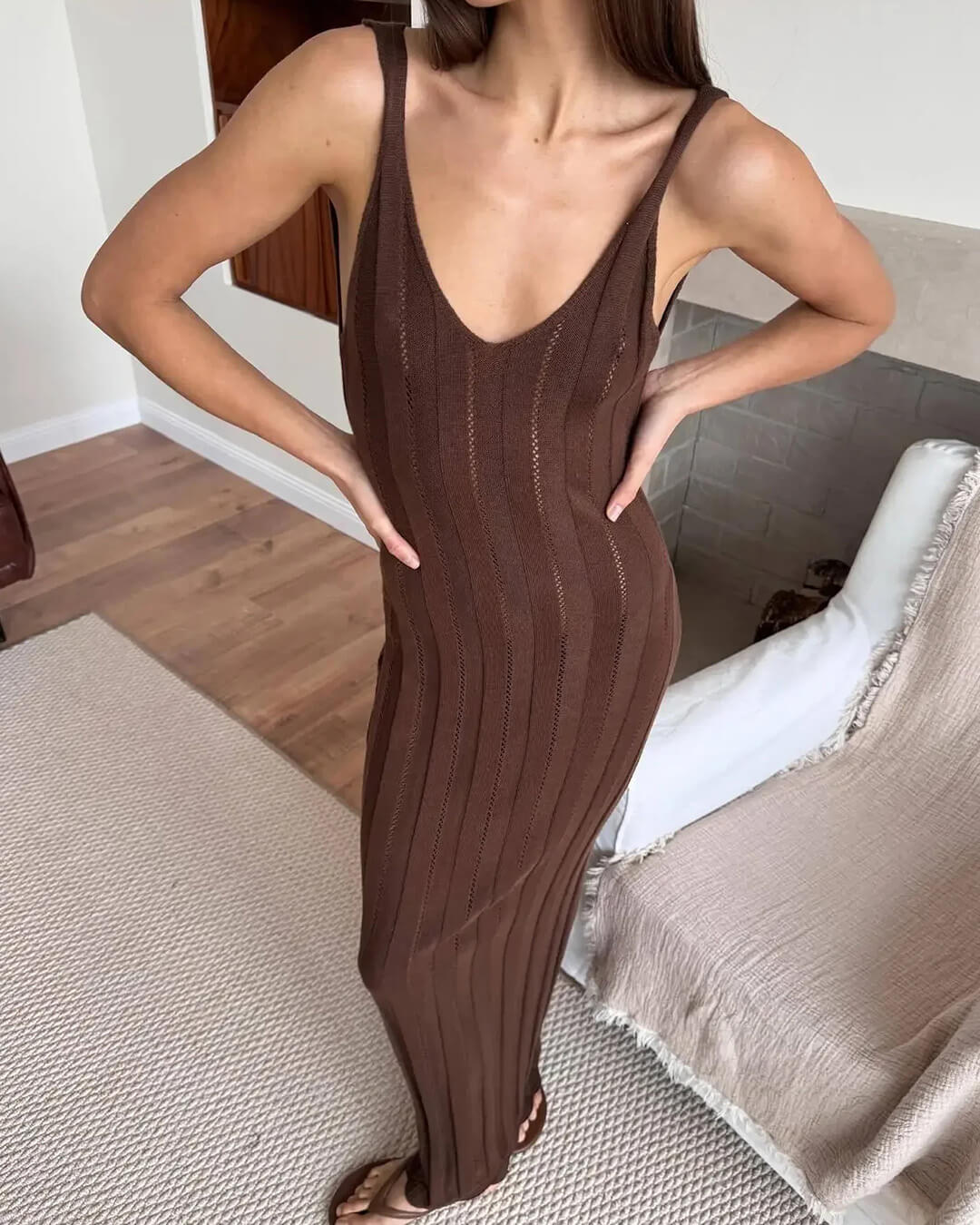 SOKYND Freya Backless Maxi Dress in Brown