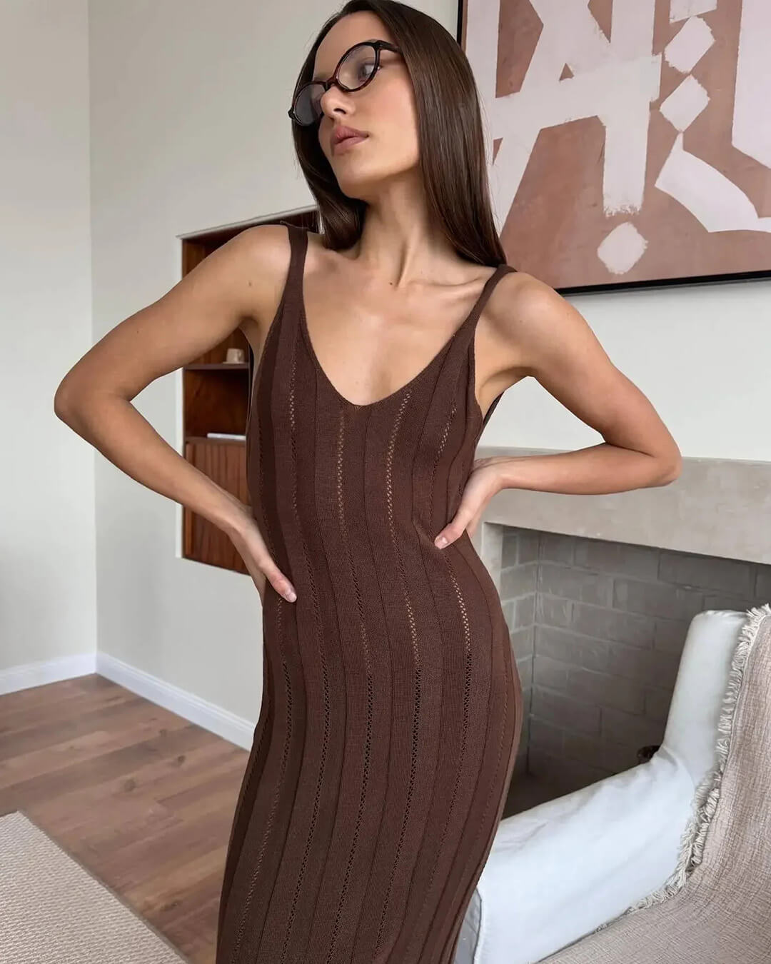 SOKYND Freya Backless Maxi Dress in Brown