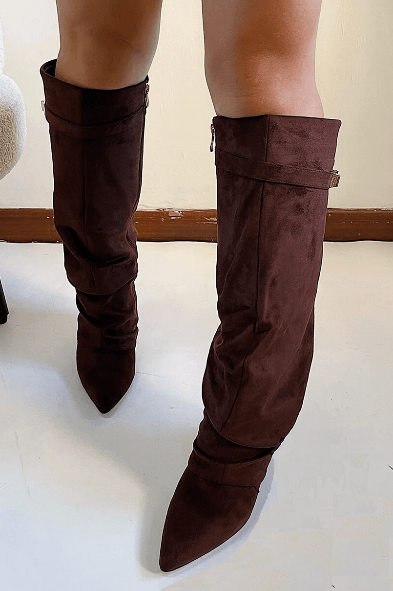SOKYND Gloria Slouchy Faux Suede Knee High Boots BootsCoffee34