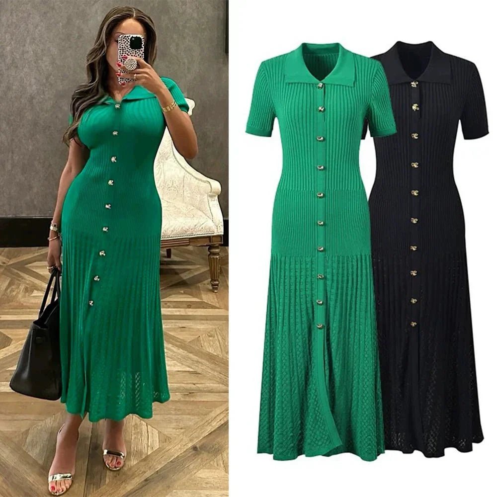 SOKYND Iris Turn - Down Collar Knit Maxi Dress DressBlack