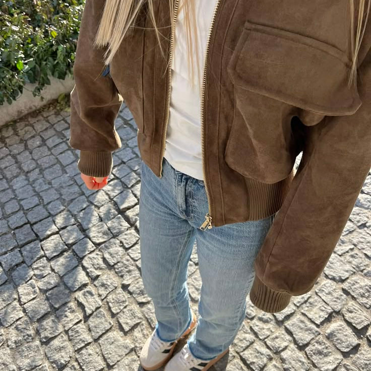 SOKYND Kelly Faux Suede Bomber Jacket JacketSOKYND-911703-BRO-XS-95895BrownXS