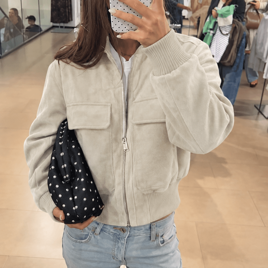 SOKYND Kelly Faux Suede Bomber Jacket JacketSOKYND-911703-WHI-XS-26967WhiteXS