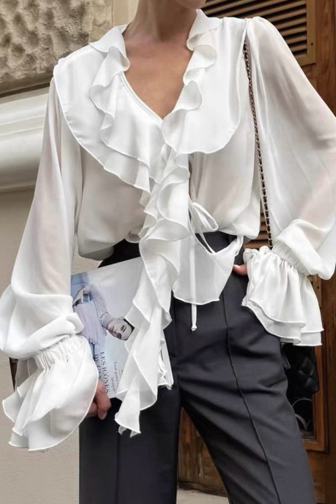 SOKYND Kelly Tie Neck Ruffled Blouse BlouseSOKYND-287383-WHI-S-95927WhiteS