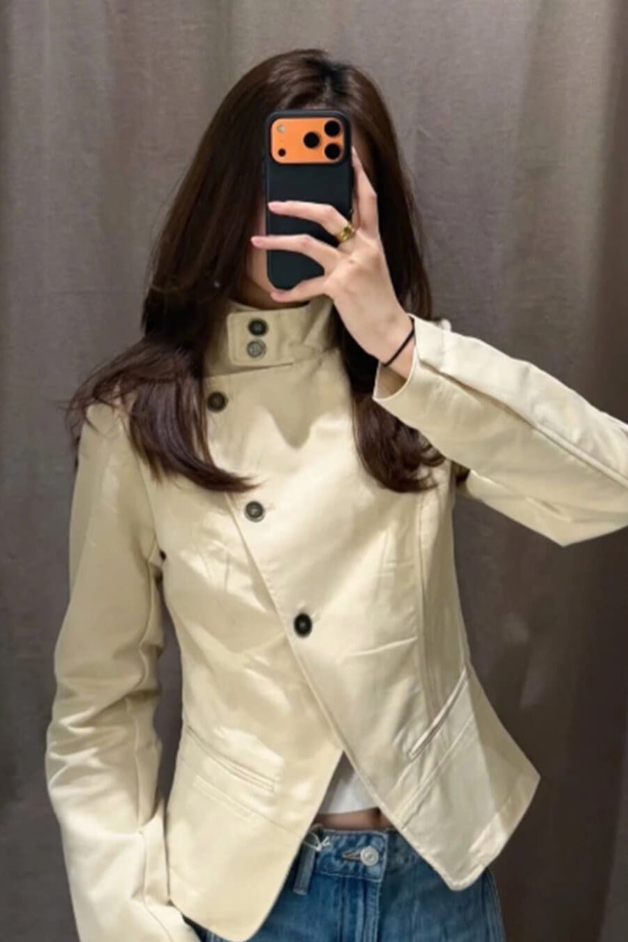 SOKYND Linda Double-Breasted Funnel Neck Blazer BlazerSOKYND-474583-BEI-M-64855BeigeM