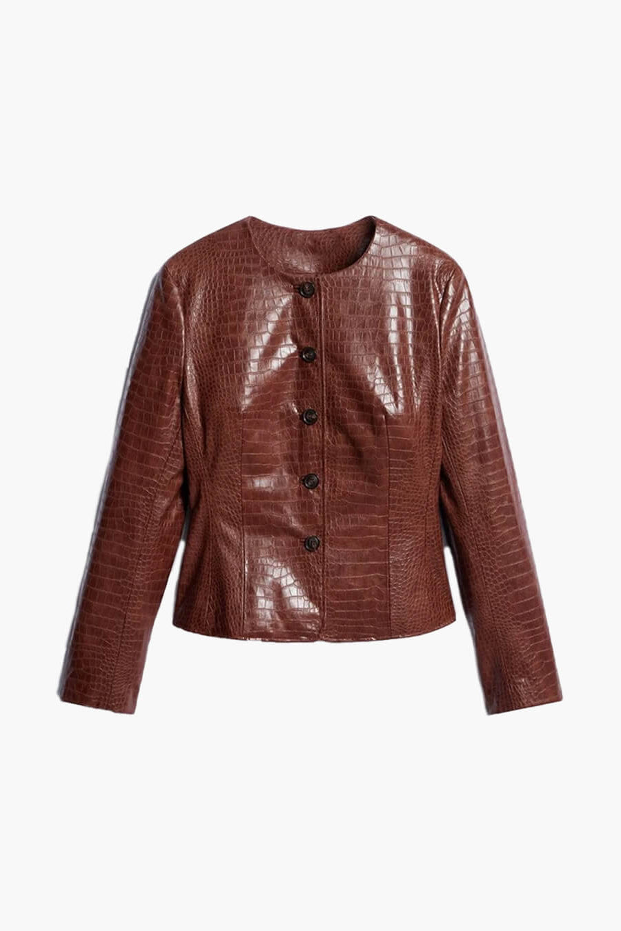 SOKYND Lola Croc Embossed Faux Leather Jacket JacketSOKYND-449943-BRO-S-53143BrownS