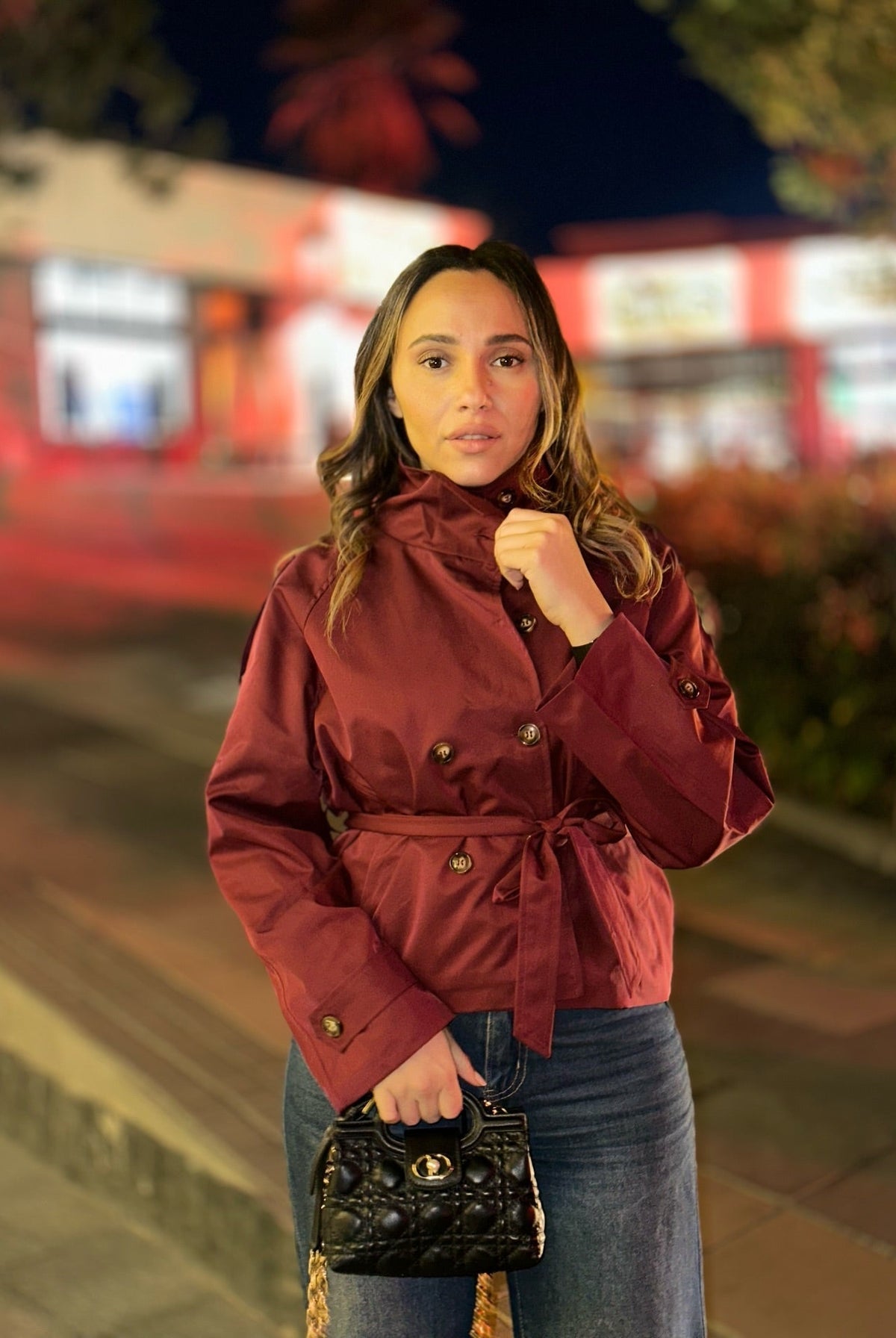 SOKYND Mara Stand Collar Crop Trenchcoat Coats & JacketsHn1774219786664950324BurgundyS
