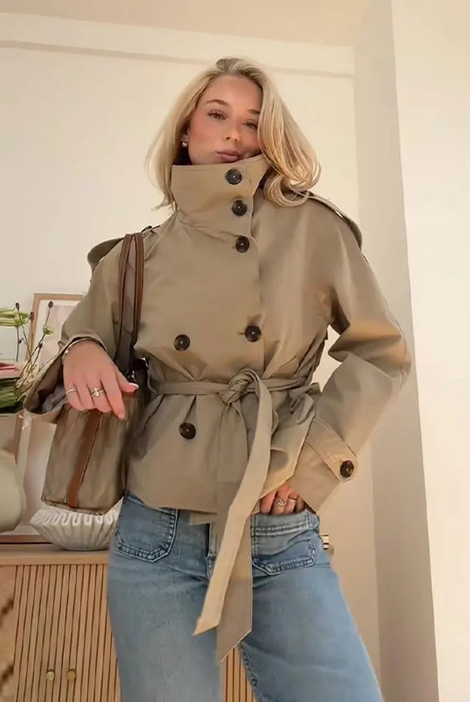 SOKYND Mara Stand Collar Crop Trenchcoat Coats & JacketsEg1774219786663452463TrenchL