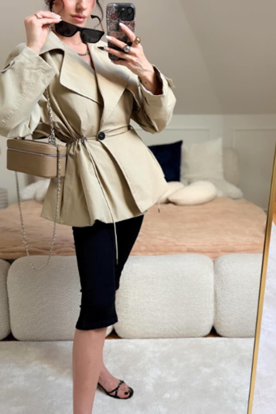 SOKYND Maria Lapel Collar Drawstring Trench Coat CoatSOKYND-741911-BEI-L-93687BeigeL