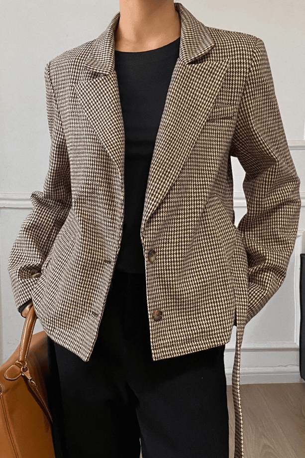 SOKYND Mary Houndstooth Plaid Blazer JacketSOKYND-638167-BRO-L-16535BrownL
