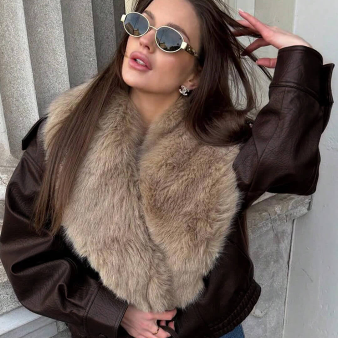 SOKYND Merriame Faux Leather Jacket with Detachable Fur Collar Coats & JacketsRp1767625273835923883BrownS