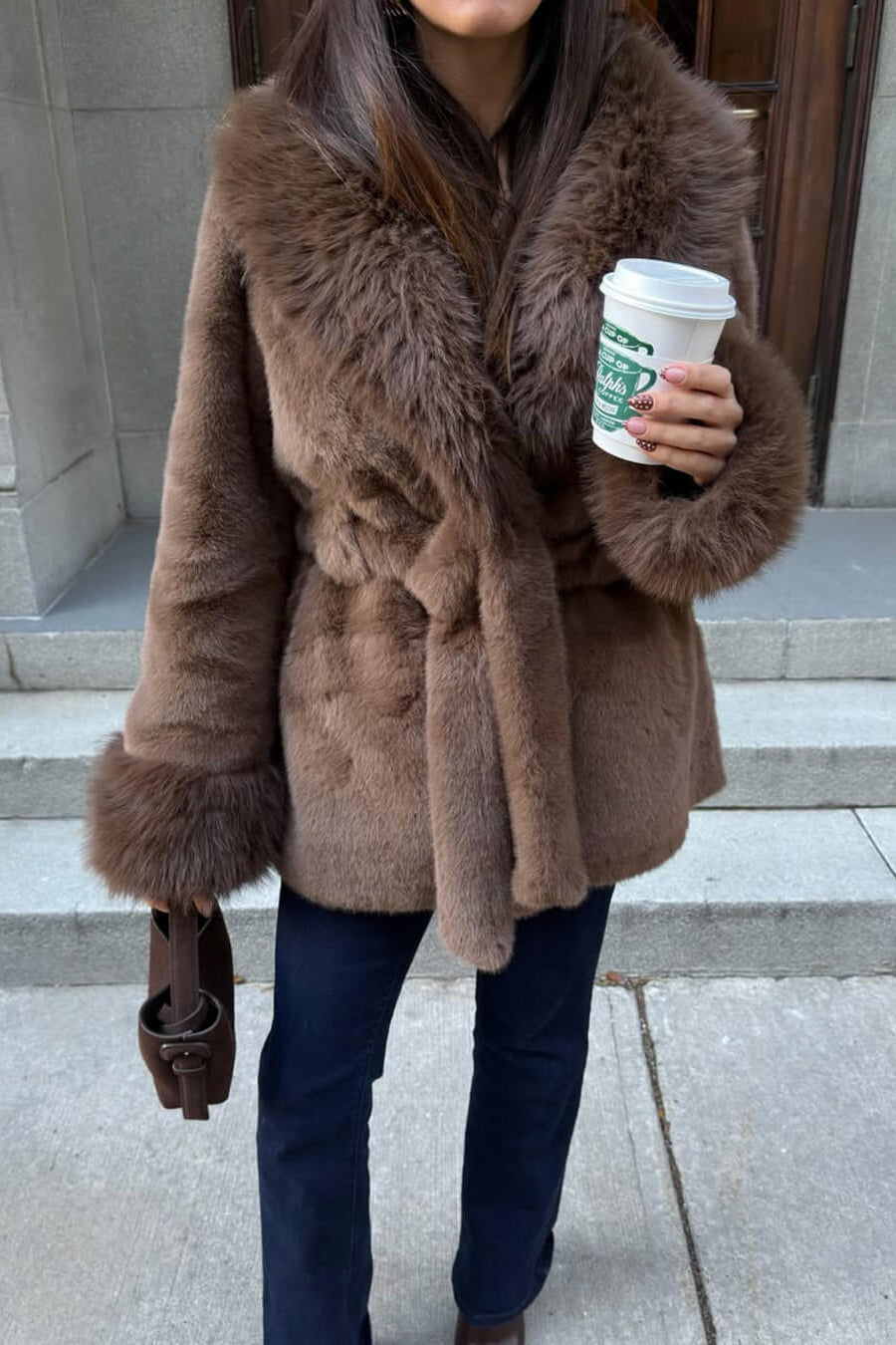 SOKYND Miriam Faux Fur Trim Coat CoatSOKYND-365143-BRO-S-57239BrownS
