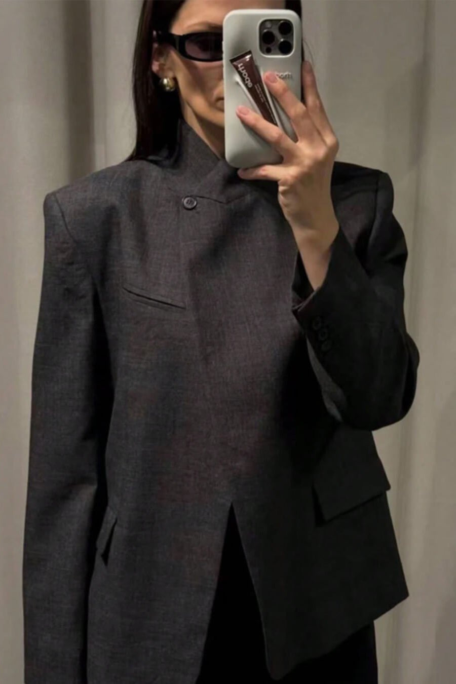 SOKYND Miriam Plaid Stand Collar Blazer JacketBlackS