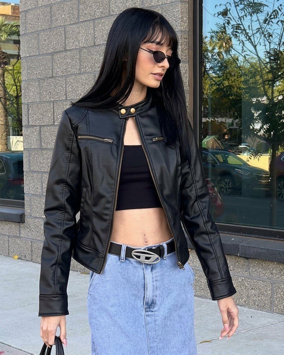 SOKYND Monica Faux Leather Moto Jacket JacketSOKYND-550423-BLA-S-91671BlackS