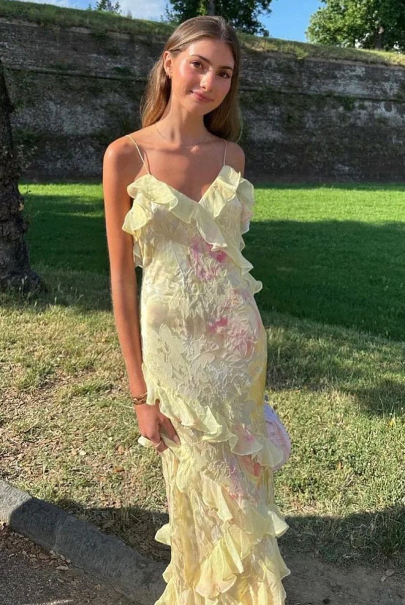 SOKYND Nancy Ruffled Sleeveless Maxi Dress DressesFb1772580086487245301YellowM