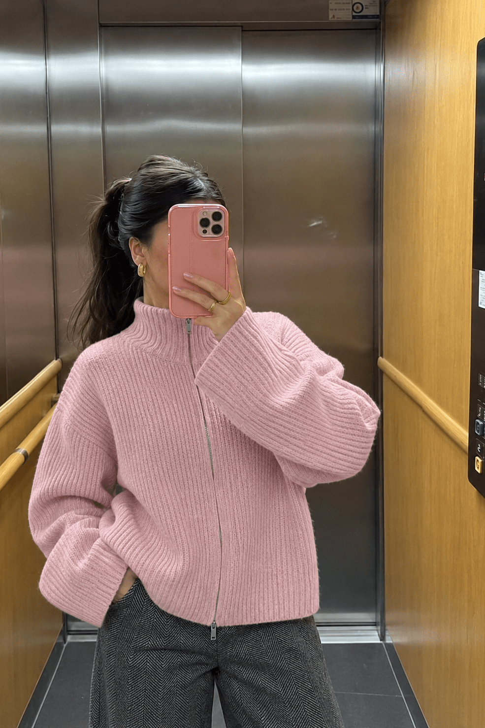 SOKYND Nicole Oversized Ribbed Zip-Up Sweater SweaterSOKYND-441431-PIN-M-66551PinkM