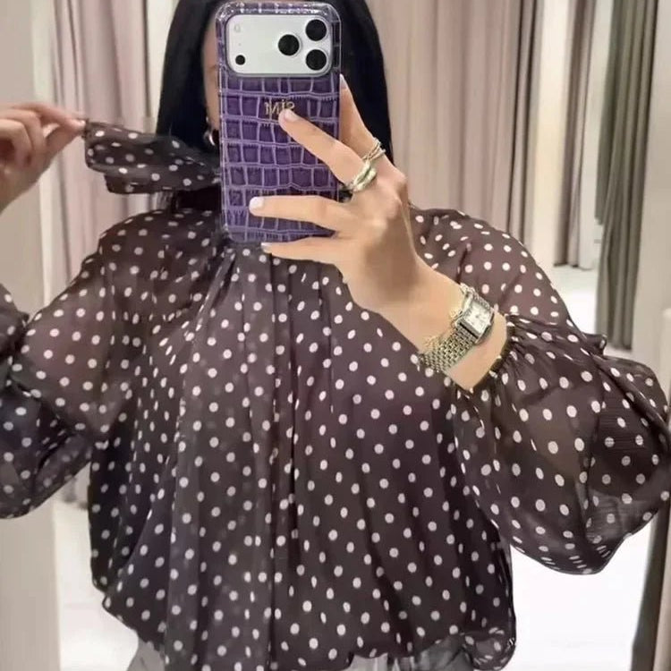 SOKYND Nyla High Collar Polka Dot Blouse TopsSOKYND-895575-WHI-L-91959WhiteL
