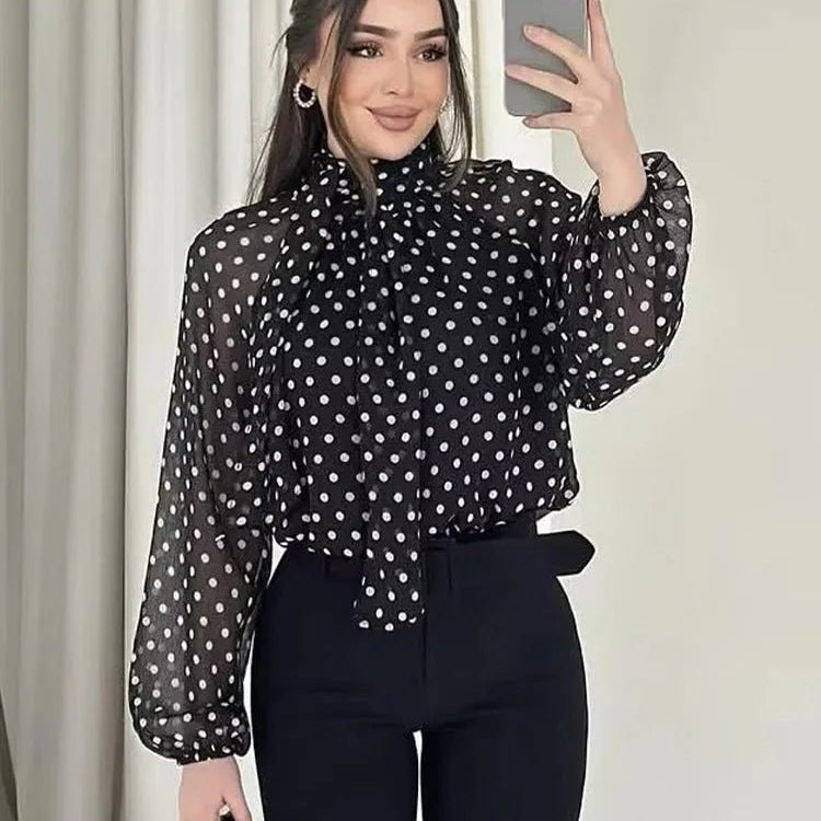 SOKYND Nyla High Collar Polka Dot Blouse TopsSOKYND-895575-WHI-L-91959WhiteL