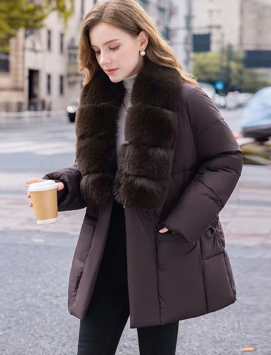 SOKYND Octavia Belted Faux Fur Collar Quilted Parka CoatSOKYND-235799-BRO-M-09623BrownM