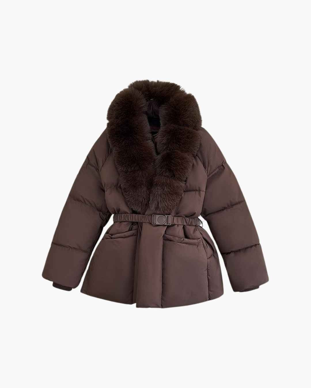 SOKYND Octavia Belted Faux Fur Collar Quilted Parka CoatSOKYND-235799-BRO-S-76855BrownS