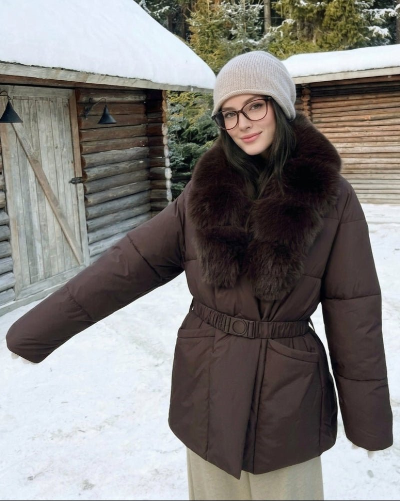 SOKYND Octavia Belted Faux Fur Collar Quilted Parka CoatSOKYND-235799-BRO-XL-75159BrownXL