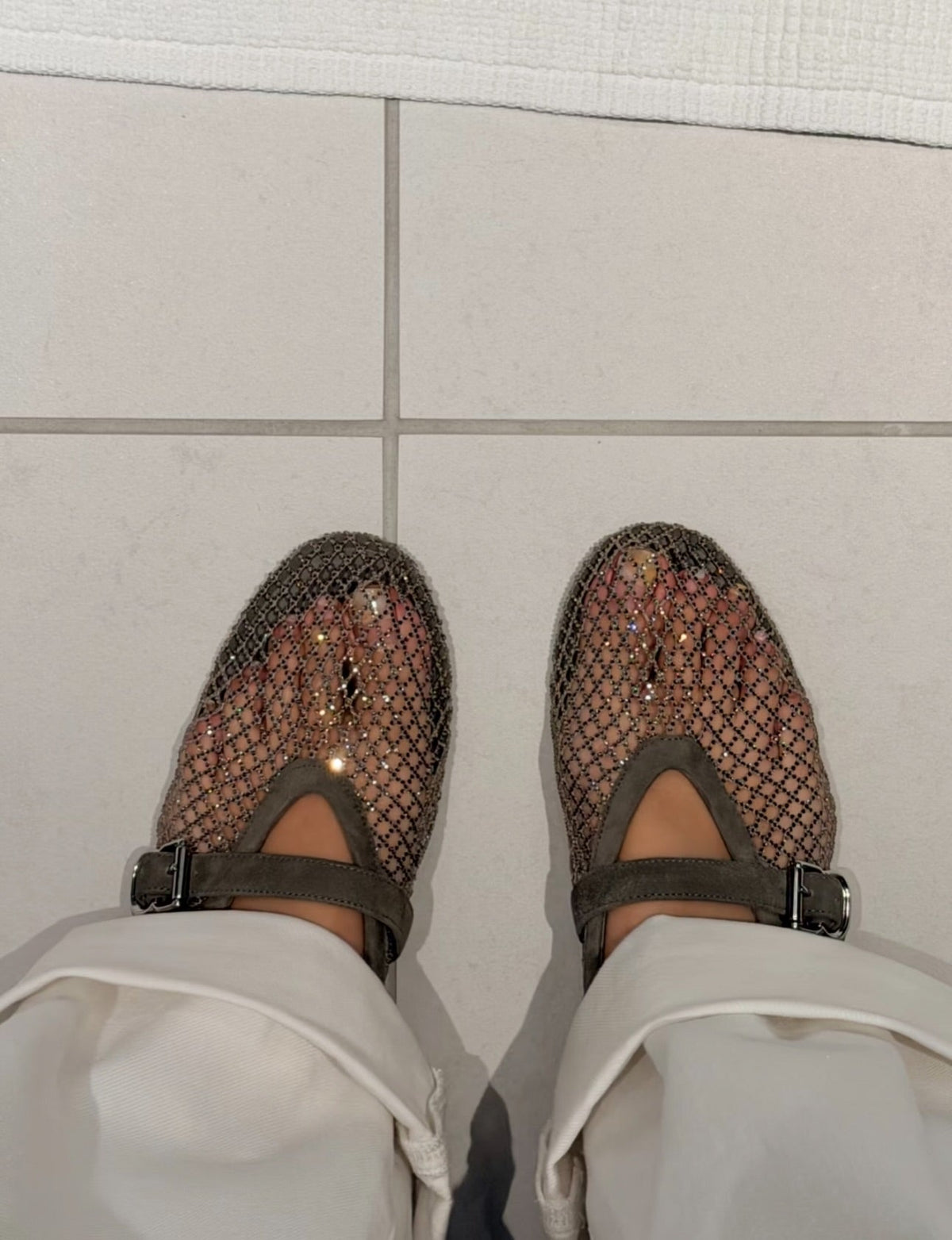 SOKYND Rebecca Rhinestone Mesh Ballet Flats ShoesGrey35