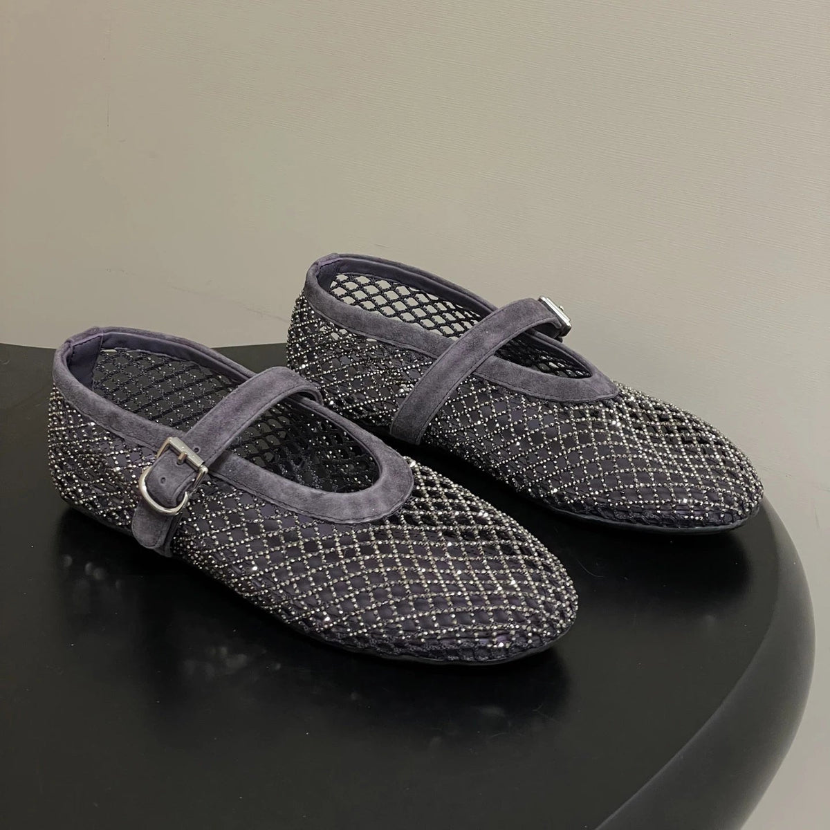 SOKYND Rebecca Rhinestone Mesh Ballet Flats ShoesGrey35