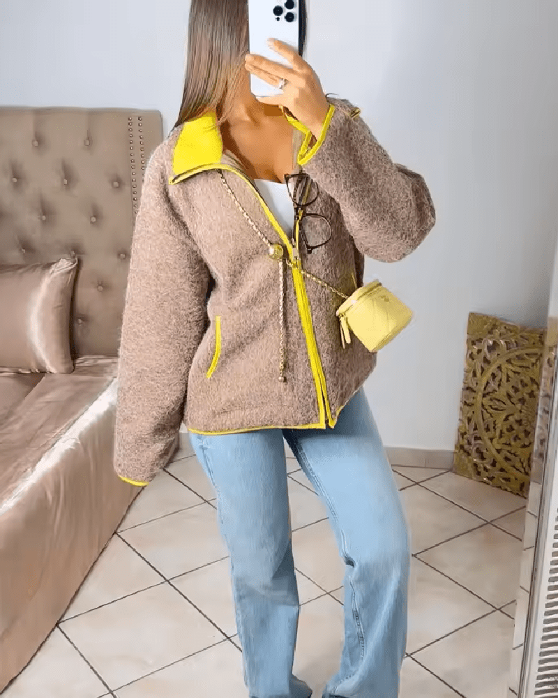 SOKYND Ruby Stand Collar Contrast Knit Pilot Jacket JacketSOKYND-339351-BEI-M-30871BeigeM