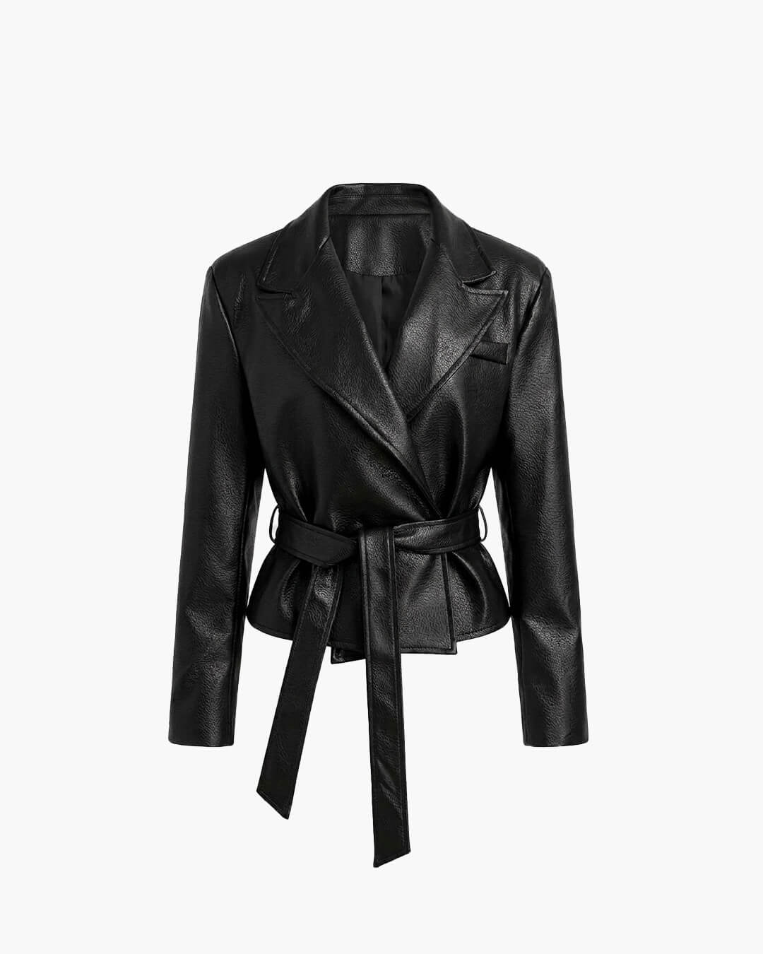SOKYND Ruth Lace-Up Faux Leather Blazer Jacket JacketSOKYND-384855-BLA-XL-16759BlackXL